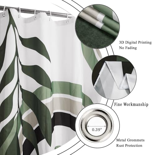 Mid Century Boho Shower Curtain, Green White Black, 72" x 72"