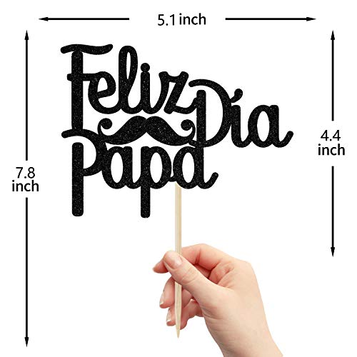 Feliz Dia Papa Cake Topper - Black Glitter Father's Day Decoration
