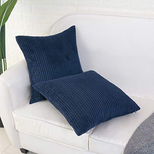 HWY 50 Navy Blue Corduroy Throw Pillow Covers 20x20 Set of 2 - Modern Home Decor