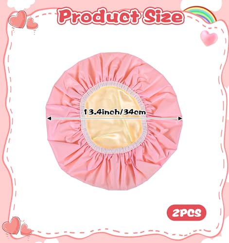 Waterproof Reusable Shower Caps for Women - 2 Pack Large Elastic Hair Cap