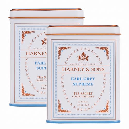 Harney & Sons Earl Grey Supreme Black Tea - 20 Sachets Pack of 2 - All Natural, Bergamot & White Tea Blend