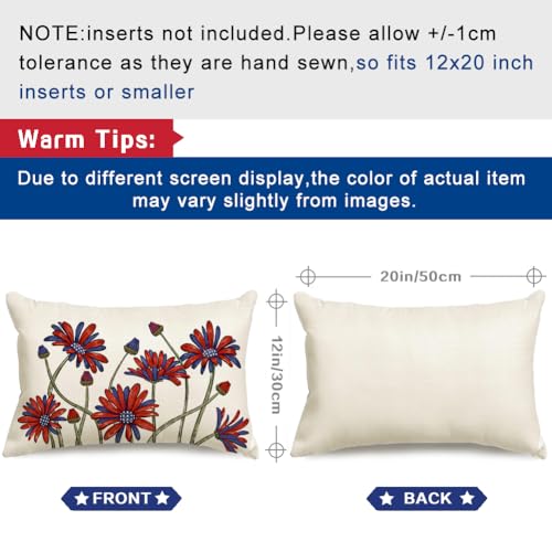 RABUSOFA Patriotic Daisy Throw Pillow Cover, 12x20 Waterproof Linen