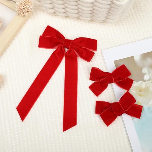 Aileam Red Velvet Hair Bows 3-Piece Set with Alligator Clips