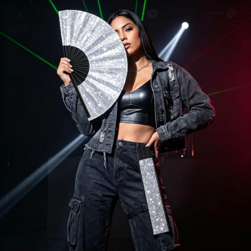 13-Inch Folding Bamboo Fan with Holster for Dance & Events