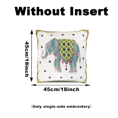 Blue Elephant Embroidered Throw Pillow Cover 18x18 Cotton Linen Farmhouse