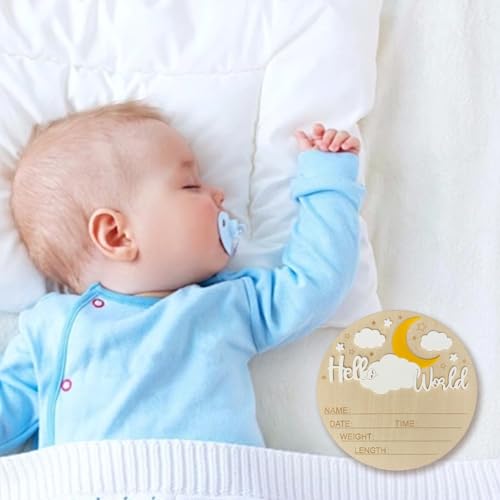 Wooden Baby Birth Announcement Sign with Moon & Stars, 5.9 Inch