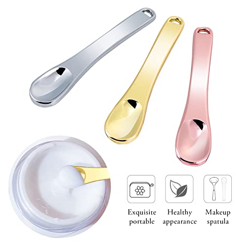 WLLHYF Mini Metal Makeup Spatula - 3 Pack Reusable Cosmetic Scoop for Face Mask and Cream