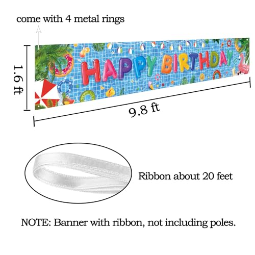Pool Birthday Party Banner - Large 9.8ft Summer Pool Bday Decorations