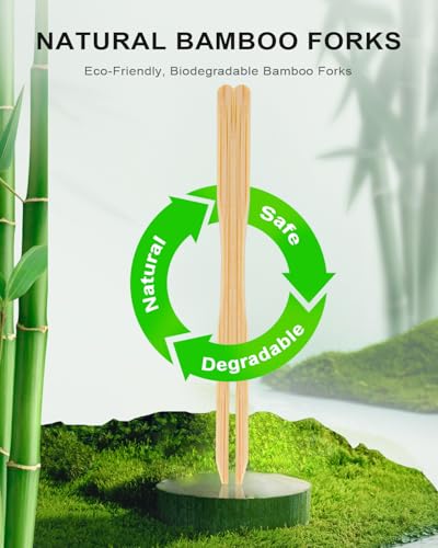 CREASOL 200PCS Bamboo Forks - Eco-Friendly Disposable Mini Forks for Parties & Catering