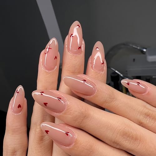 Valentine's Day Red Heart Press on Nails Medium Almond False Nails