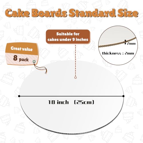 RYDDOY 10-Inch Round Cake Boards - 8-Piece Food-Grade Set