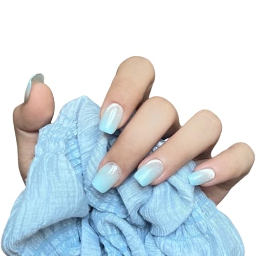 Short Square Press On Nails 3D Flower Glitter Fake Nails Handmade Kit