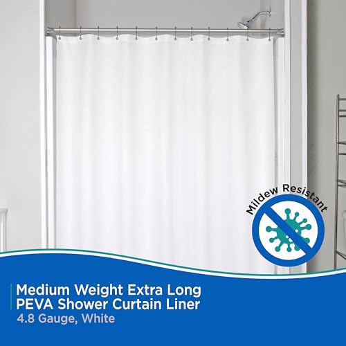 Kenney Extra Long Waterproof PEVA Shower Curtain Liner - 70" x 78", White