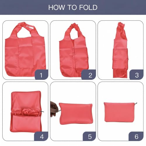 Reusable Foldable Grocery Bag - Waterproof Nylon Tote, Watermelon Red
