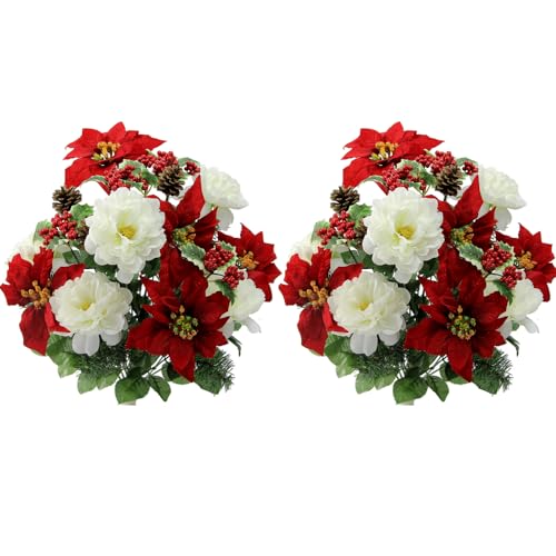 Artificial Poinsettia Flower Bouquet Set of 2 for Christmas Decor