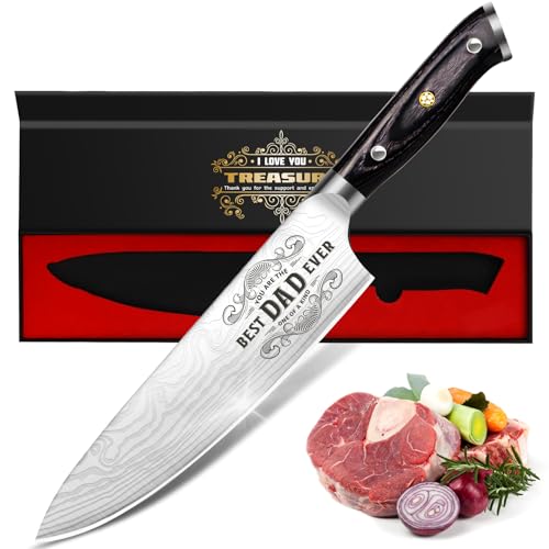 German EN1.4116 Chef Knife for Men Dad - Best Dad Ever Gift Set, 8 Inch Kitchen Knife, Anniversary & Christmas Gift - Variation 03 Best Dad / 1