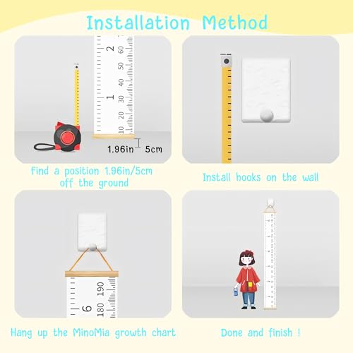 MinoMia Kids Growth Chart - Giraffe Canvas Height Ruler with Wood Frame