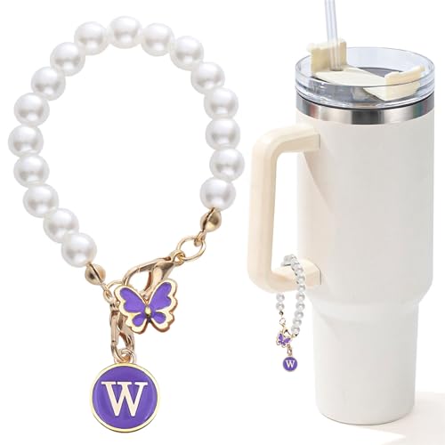 Initial Letter Pearl Chain Charm for Stanley Cup Water Bottle