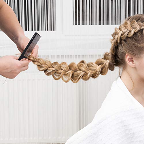 HYOUJIN Carbon Fiber Rat Tail Comb with Metal Pick for Parting and Styling