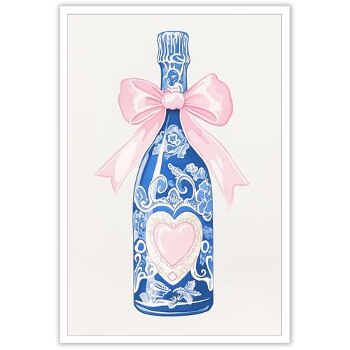 Funky Pink Bow Champagne Bottle Canvas Art - 8x12in Unframed