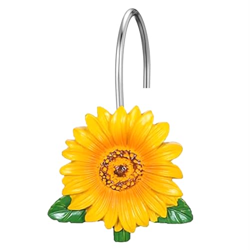 EleCharm Sunflower Shower Curtain Hooks - Anti-Rust Decorative Rings