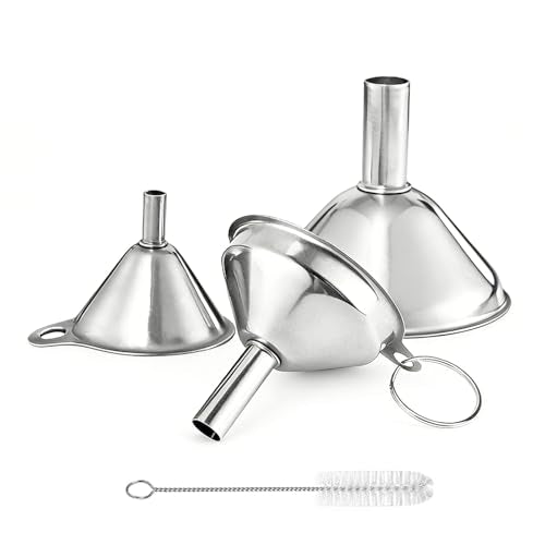 Short Handle Stainless Steel Funnels Set - 3 Pcs Mini Kitchen Funnel for Filling Bottles