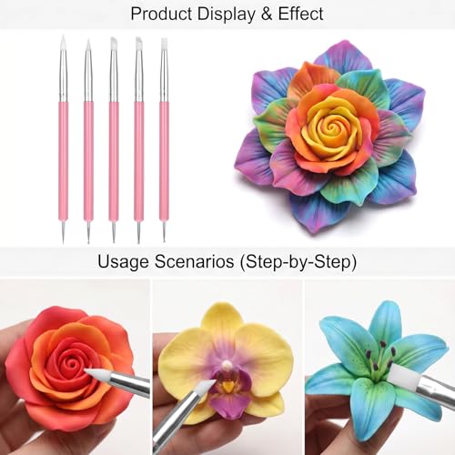 Exclaith 5 PCS Dual-Ended Nail Art Sculpture Pen & Dotting Tools Set, Pink
