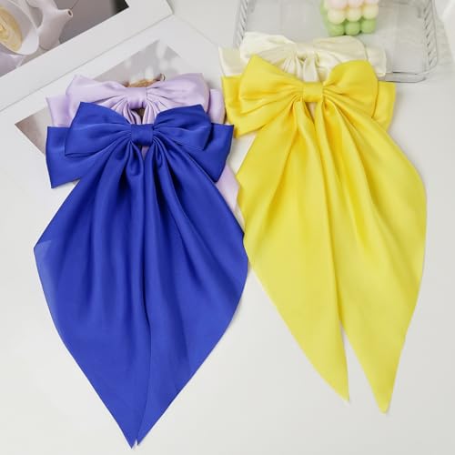 Satin Hair Bows 4PCS Long Tail Design Colorful Clips for Women