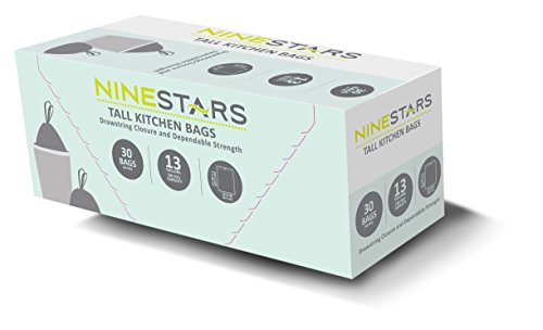Ninestars 13 Gallon Drawstring Trash Bags, 360 Count (12 Packs of 30)