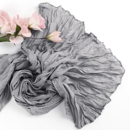 Light Grey Cheesecloth Table Runner for Fall & Holiday Decor - 10Ft