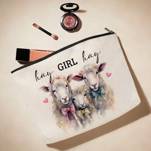 Western Sheep Makeup Bag Large Cotton Linen Cosmetic Pouch Gift