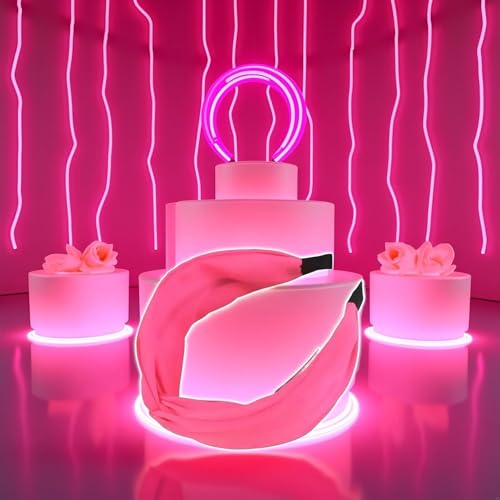 HODASHI Pink Neon Knotted Headband Wide Non-Slip Retro Hair Band for Women
