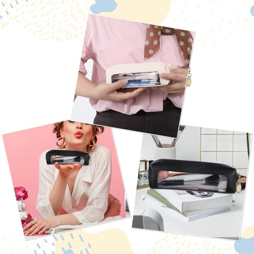 Clear Makeup Brush Bag - Small PU Leather Travel Cosmetic Pouch Black