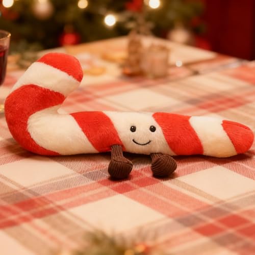 Candy Cane Plush Pillow - Soft Christmas Holiday Decorative Throw Cushion