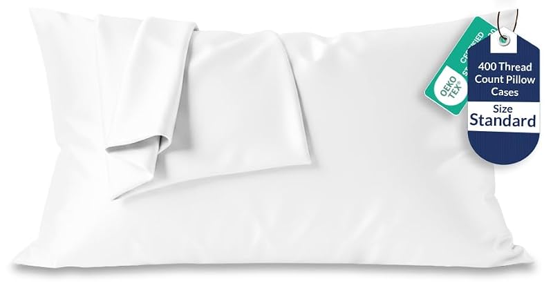 Royale Linens 400 Thread Count Cotton Pillowcase Set - Soft & Smooth, Standard Size, 20x26 Inches, White - Set of 2