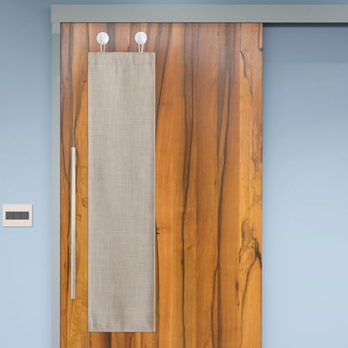 NICETOWN Small French Door Curtains with Self Adhesive Hooks, Thermal Insulated Faux Linen Blackout Door Curtains for Glass Multimedia Classroom Office (8W x 36L, 1 Panel, Angora)