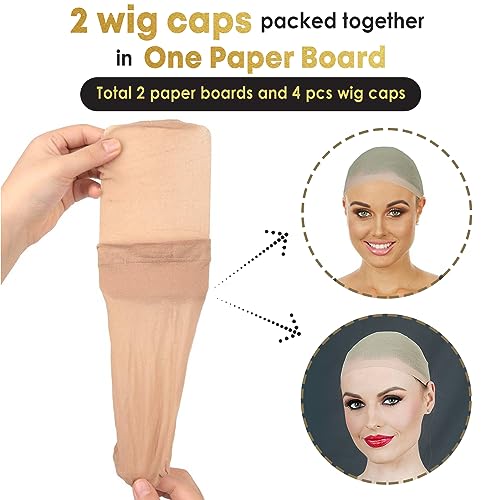 ALLAURA Nylon Wig Caps 4-Pack - Stretchy Nude Stocking Liner Caps