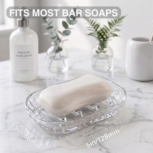 YREKAX 3-Pack Clear Soap Dish with Drainage for Shower and Kitchen Sink