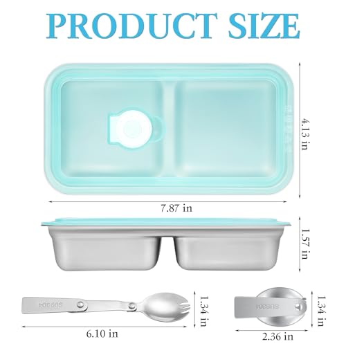 2-Pack Stainless Steel Snack Containers with Lids & Forks - Blue