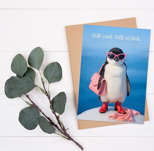 Funny Penguin Birthday Card for Women – 5x7 Folded Card with Envelope