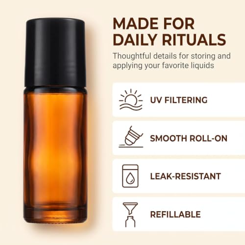 Tustao 30ml Brown Glass Essential Oil Roller Bottles 2Pcs Refillable
