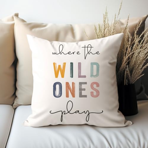 Where The Wild Ones Play 18x18 Soft Plush Throw Pillow Cover for Kids Room
