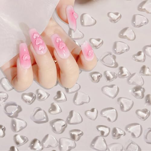 Clear Heart Nail Art Charms - 250pcs 3D Mixed Size Resin Rhinestones