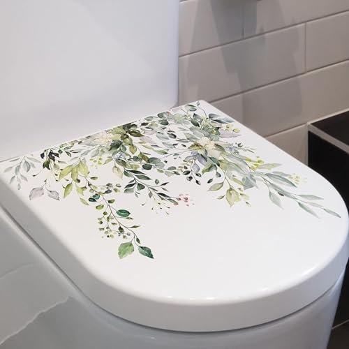 Green Leaf Floral Toilet Lid Decal | Self-Adhesive Waterproof Sticker