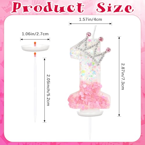 Pink Crown Number 1 Birthday Candle for Princess Parties