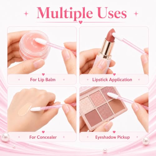 G2PLUS 100PCS Disposable Lip Gloss Applicators with Pink Crystal Handles