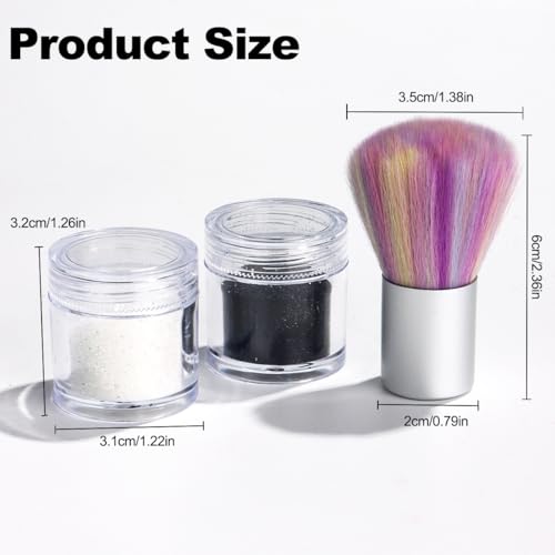 SUTOZMIWE Black & White Sugar Nail Glitter Powder with Brush