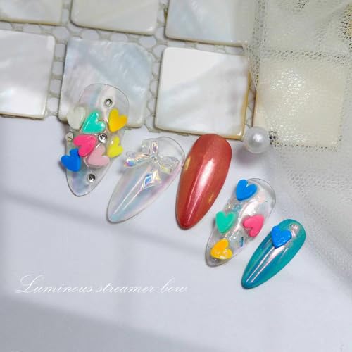 COOSLIM 120PCS 3D Colorful Bow Nail Charms Resin Bowknot Nail Rhinestones
