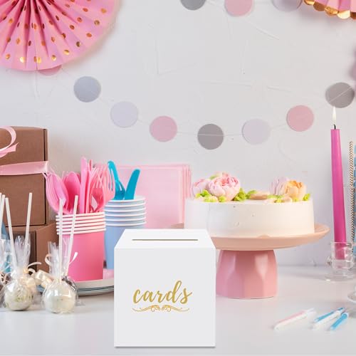 Gold and White Wedding Card Box - 8.7" Gift Card Holder for Events
