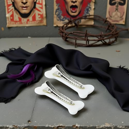 White Dog Bone Hair Clips Punk Hairpins Barrette 2Pcs